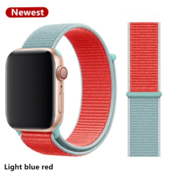 NEW Light Blue/Red Strap Loop For Apple Watch - Picture 1 of 6